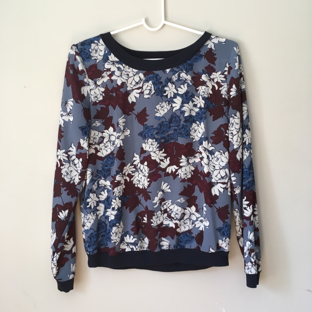 Blue and maroon floral blouse